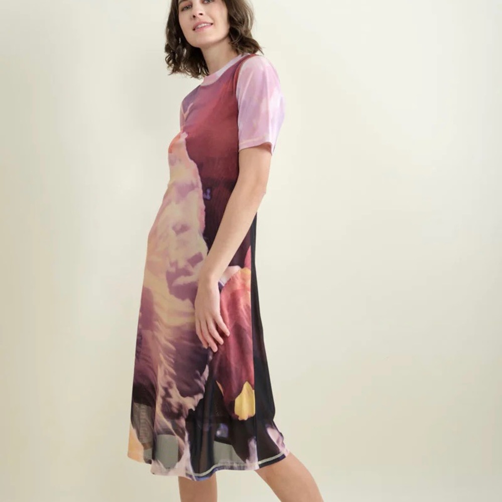 No. 6 Ella Mesh Midi Dress Pink Abstract